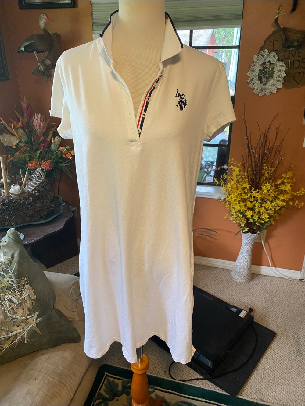CLASSIC U.S. Polo Assn. White Short-Sleeve Polo Tunic with Contrast Trim